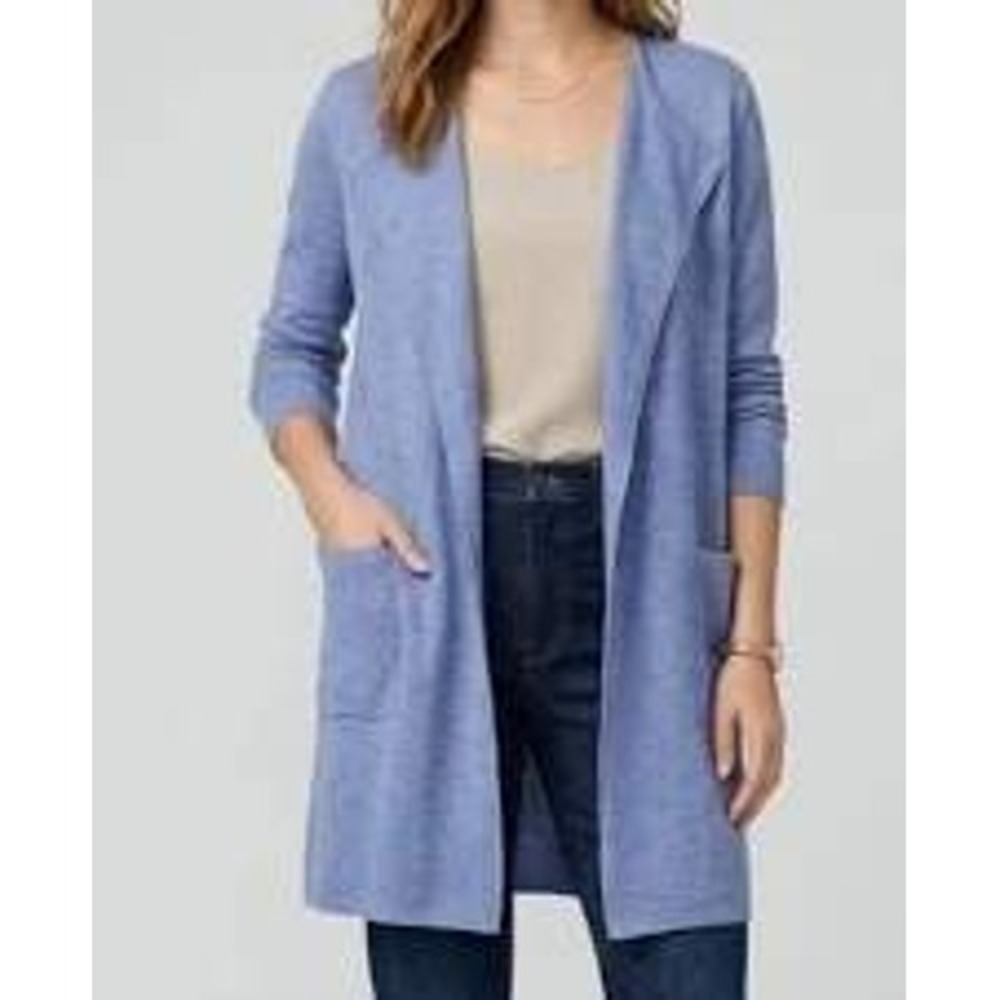 J.Crew Womens Blue Linen Blend Open Front Longline Duster Cardigan Sweater M